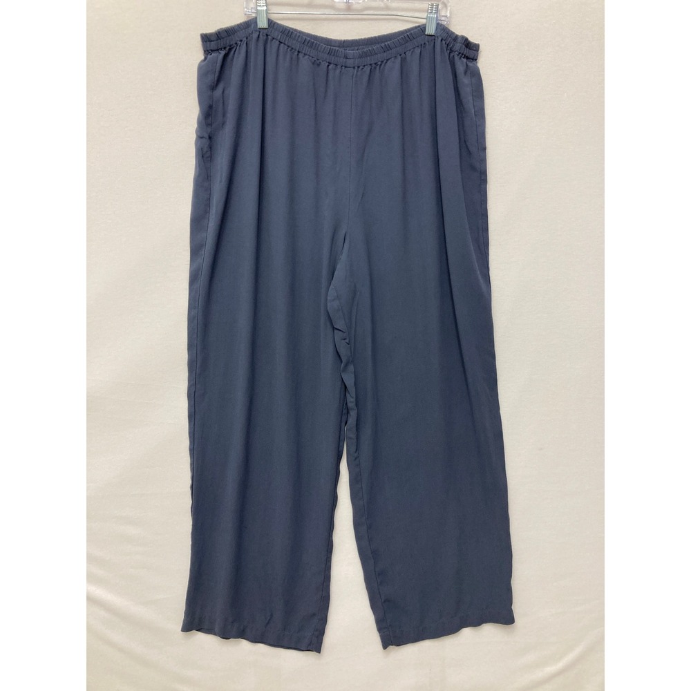 Eileen Fisher Silk Pants 2X Blue Gray Wide Leg Elastic Waist Luxury Casual